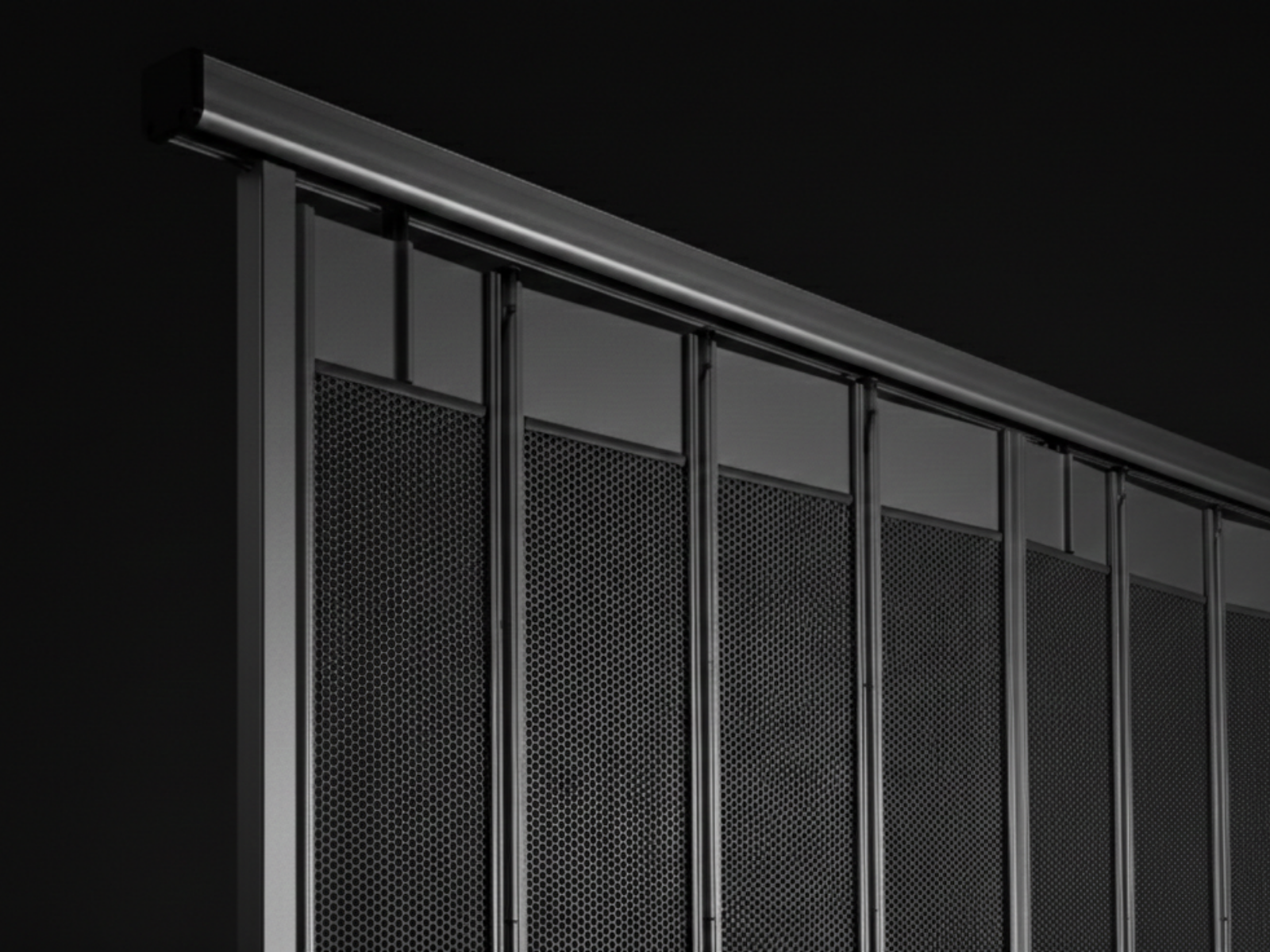 cortina corrediza. Cortina de aluminio. Cortina de Acero. Cortina Multiperforada Modelo Kamaleónika Diseño | Khamyluxe