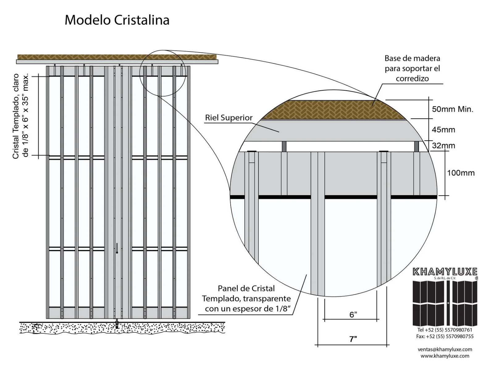 Cortina de Cristal. Cortina Corrediza. Modelo Cristalina. Cortina de Aluminio. Cortina de Acero. Cortina de Cristal Templado. Modelo Cristalina Detalles | Khamyluxe