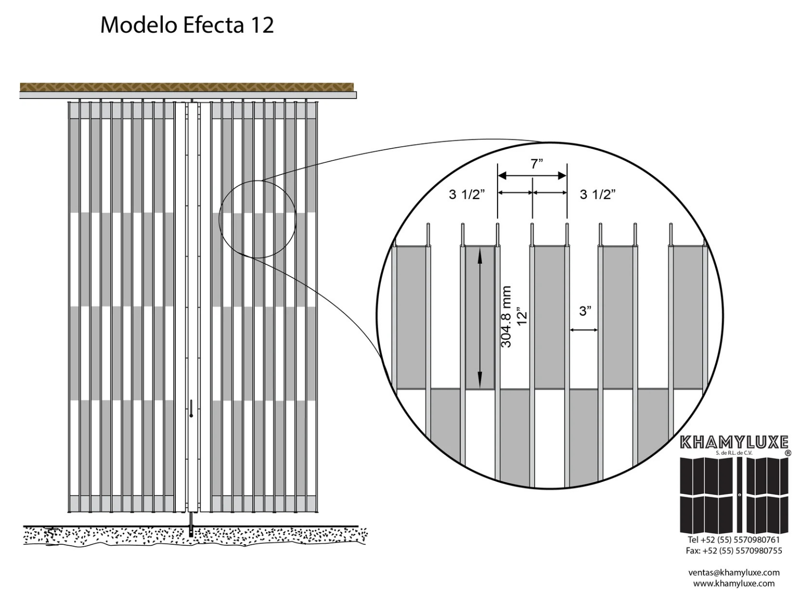 Cortina Seccionada. Cortina con patrones. Cortina corrediza. Cortina de aluminio. Cortina de acero. Modelo Efecta Detalles | Khamyluxe