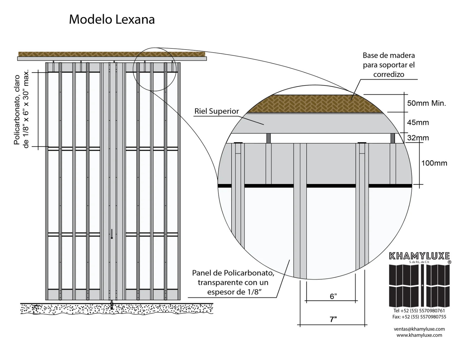 Cortina de Policarbonato. Cortina Corrediza. Modelo Lexana. Cortina de Aluminio. Cortina de Acero. Cortina Transparente. Cortina de Policarbonato Transparente Modelo Lexana Detalles | Khamyluxe