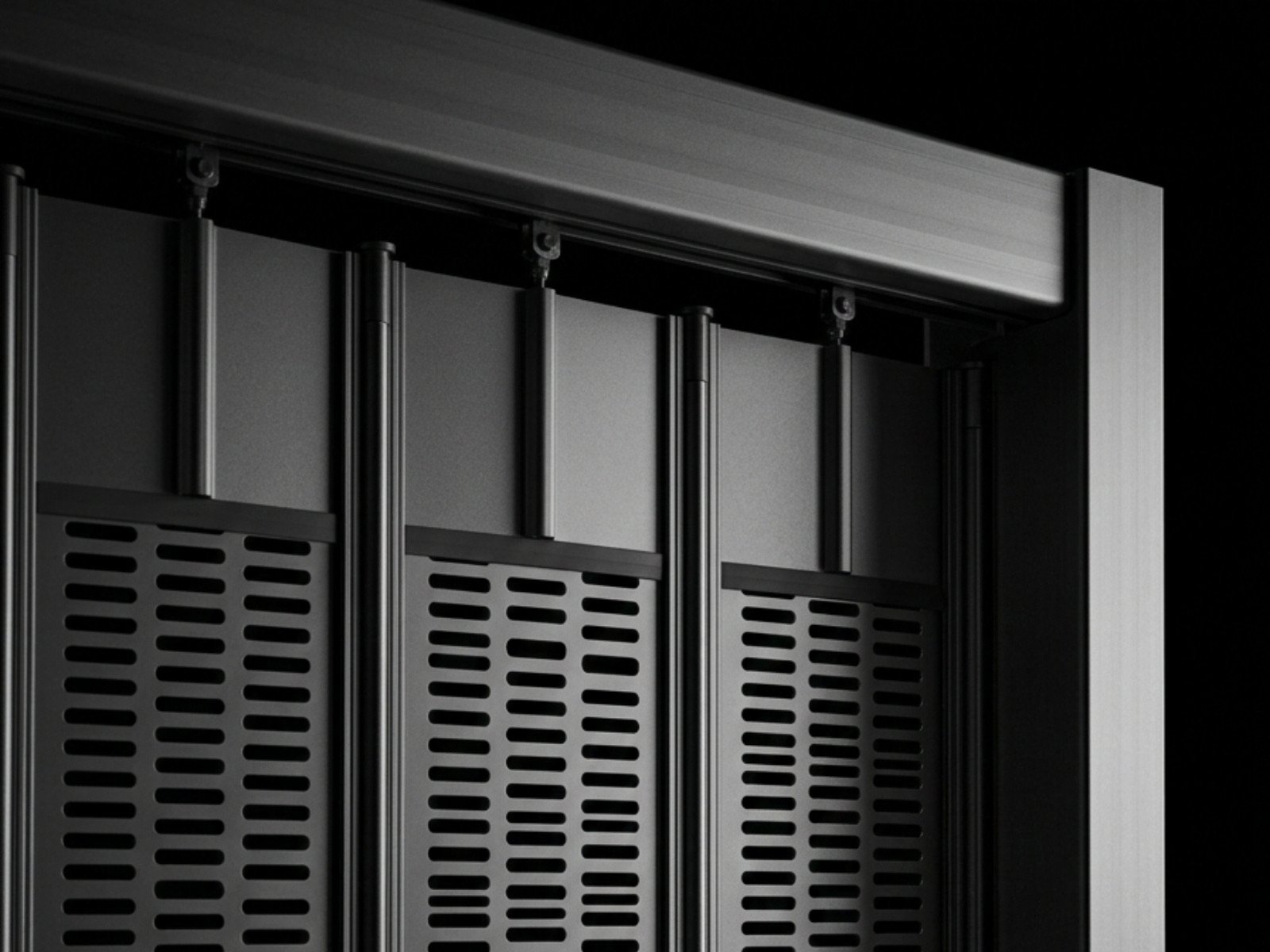 Productos Aíra 1 Cortina de aluminio troquelada.cortina corrediza. Cortina de aluminio. Cortina de Acero. Cortina Multiperforada Horizontalmente Modelo Aíra Perfil Khamyluxe