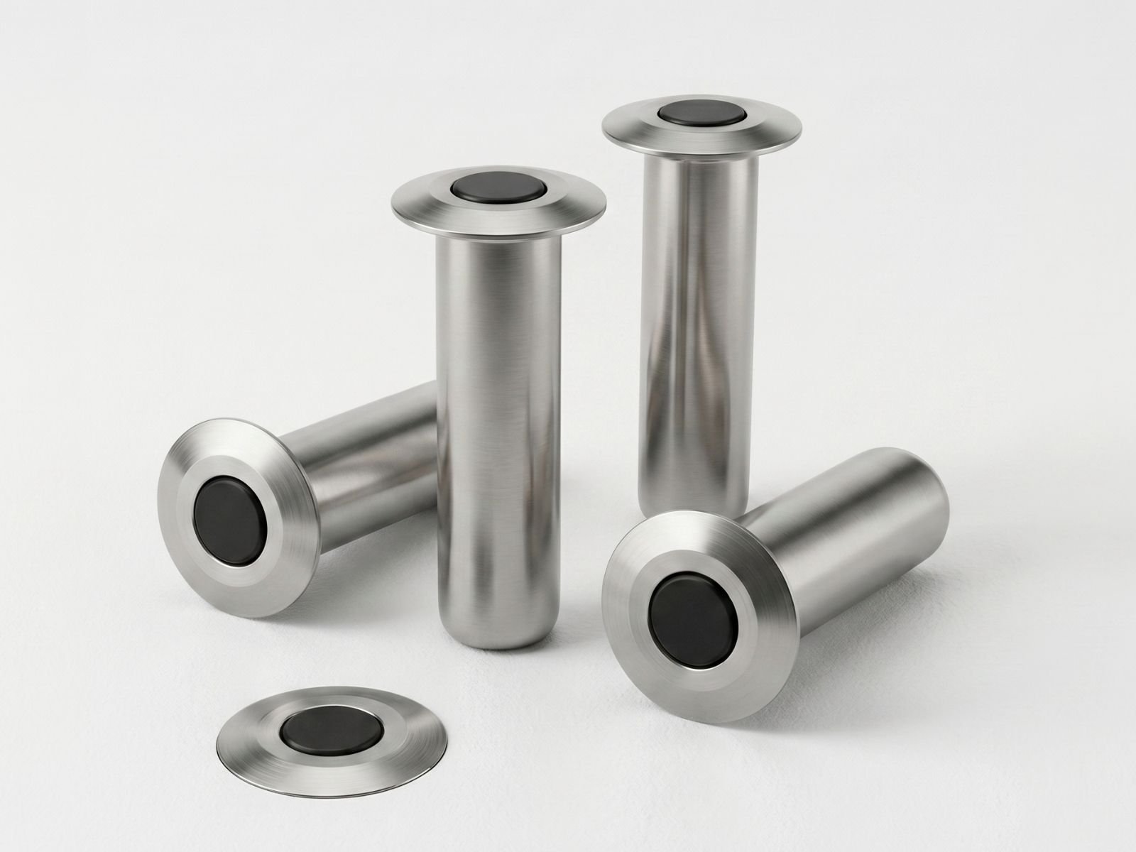 Casquillos de seguridad de acero inoxidable para anclaje de cortina plegable.