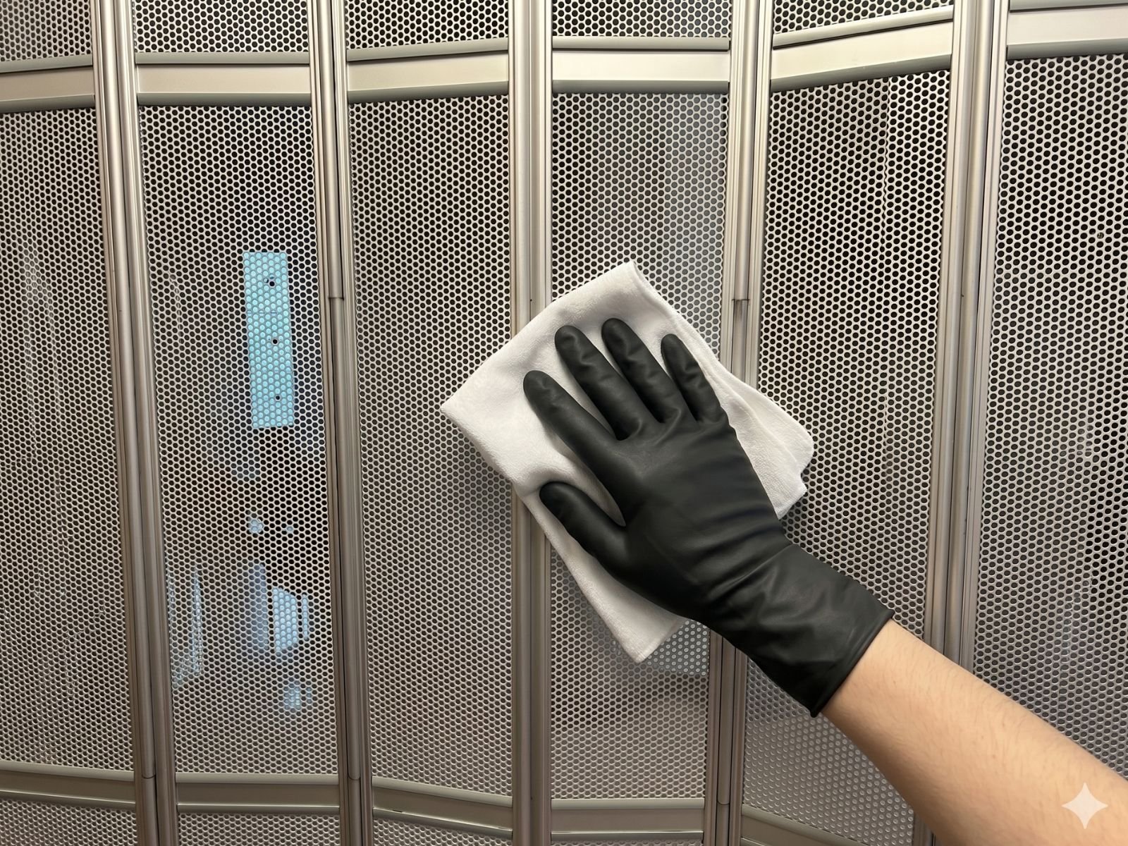 Mantenimiento y limpieza de cortina de aluminio perforada Modelo Kamaleónika.