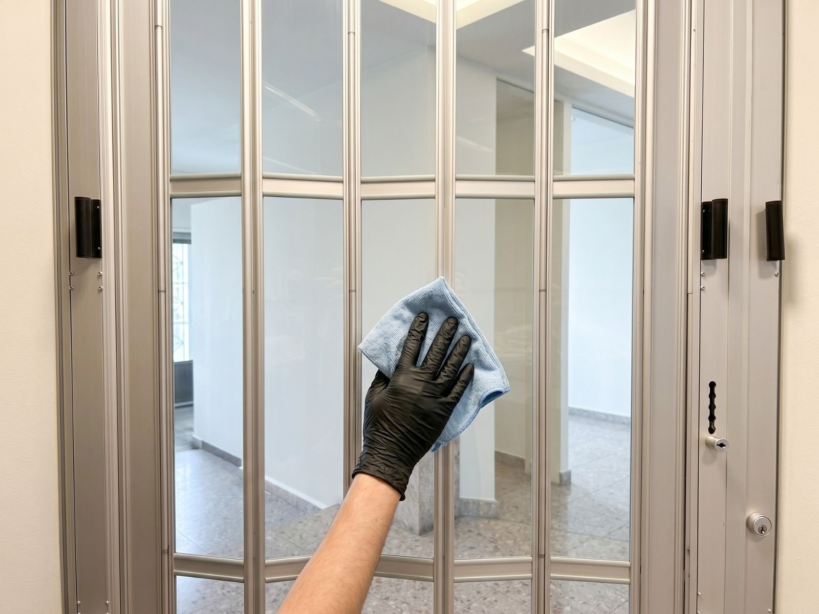 Mantenimiento sencillo de la superficie transparente de una cortina con paneles de lexan Lexana.